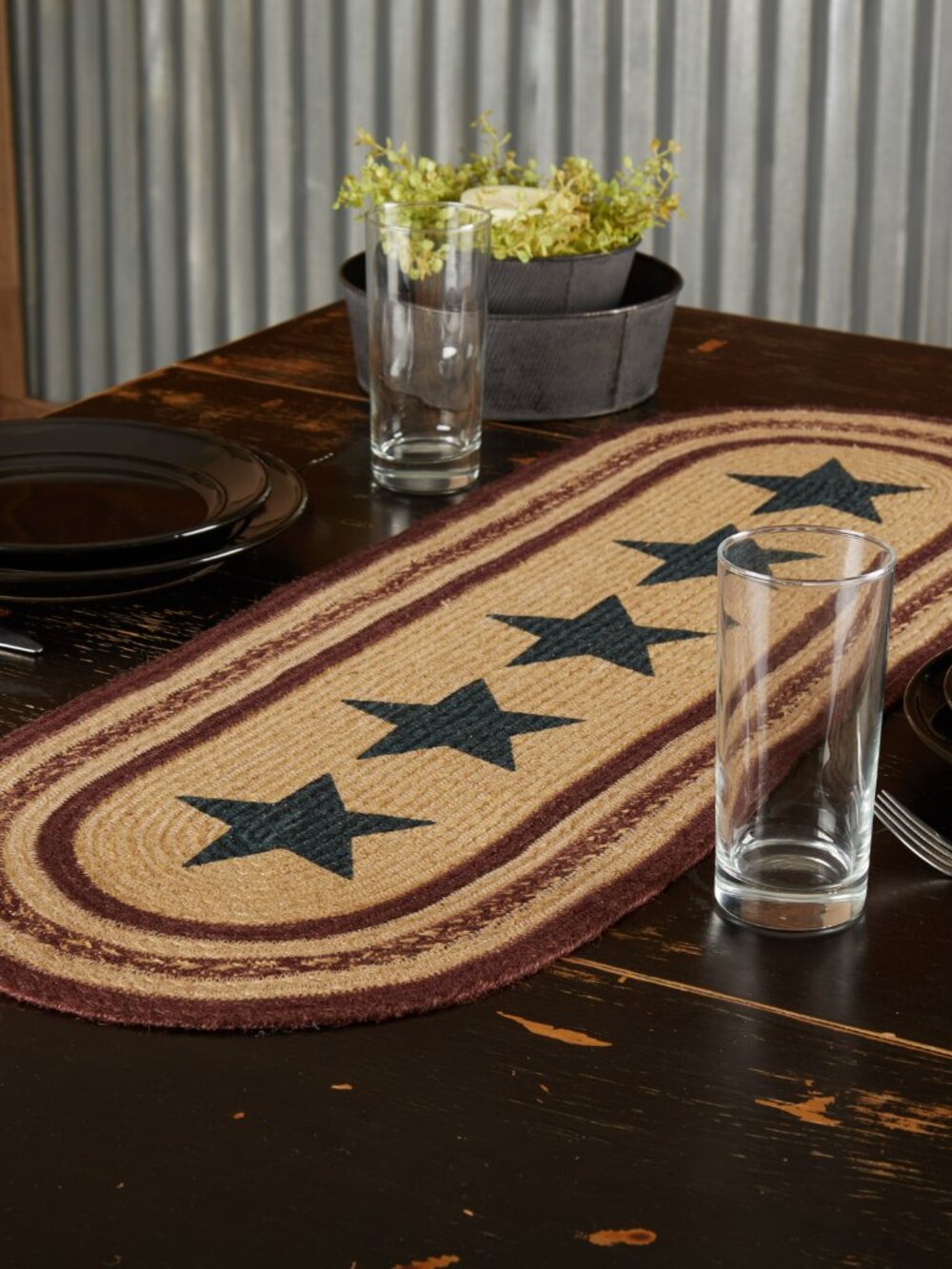 Potomac Jute Table Runner with Stencil Stars 13x36